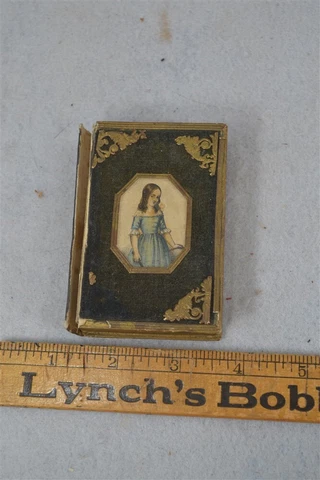 sewing pin box book shape hand made sewing notions  19th c original 1800 antique Cover