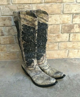 Botas altas femininas Gianni Barbato couro bordado puxar ocidental 40 EUR 8,5 EUA - Imagem 1 de 4