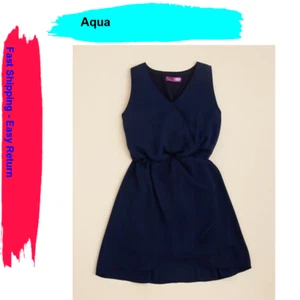 AQUA Girls' Chiffon Butterfly Faux Wrap Dress, Navy, Size M - Picture 1 of 1