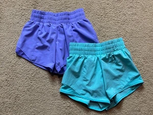 2 x Athletic Works Girls Youth Running Gym Shorts Lined Green & Purple S 6-6X - Picture 1 of 5