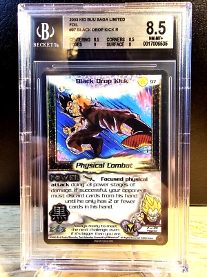 DBZ CCG DRAGON BALL Z BLACK DROP KICK #97 LIMITED RARE FOIL BGS 8.5 NM-MT+ SCORE - Image 1 of 2