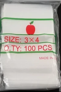 3040 Original Apple Bags 3" x 4" Reclosable 1,000 Baggies CLEAR - Picture 1 of 1