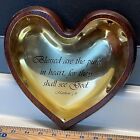 Vintage Wood Brass Heart “Blessed Are The Pure In Heart” Wall Plaque Mid Century