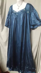 Comfort Choice Blue Nightgown Short Sleeve ANKLE DARK TEAL NYLON 2X 60" BUST - Picture 1 of 4