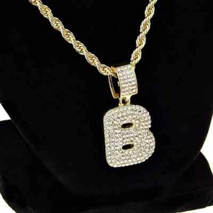 2Ct Round Lab-Created Diamond Letter "B" Initial Pendant 14K Yellow Gold Plated - Picture 1 of 8