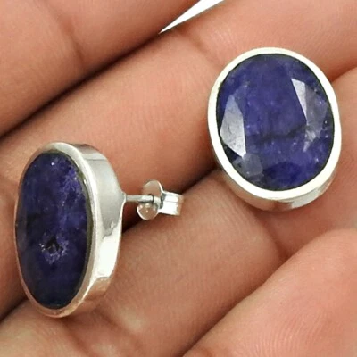 Naturale Zaffiro Blu 925 Argento Massiccio Orecchini Donna Regalo Gioielli - Immagine 1 di 4