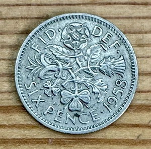 1958 Sixpence, United Kingdom, Elizabeth II (Copper-Nickel, 2.83 g), About F+ - Picture 1 of 4