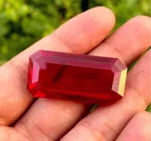 96.4 Ct Burmese Certified Natural Red Ruby Flawless Emerald Cut Loose Gemstone - Picture 1 of 6