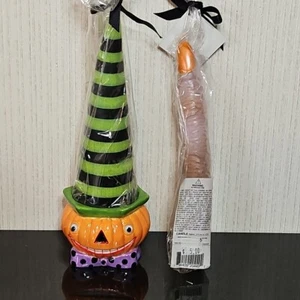 Dept 56 Halloween Candle Lot Spooky Pumpkin Head Holder Witch Creepy Finger - Picture 1 of 18