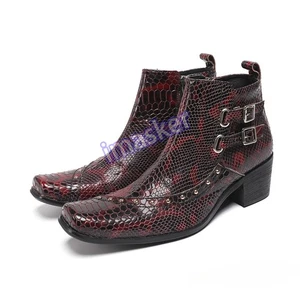 Men's Square Toe Snakeskin Pattern  Ankle Boots Chukka Shoes Performance - Picture 1 of 4