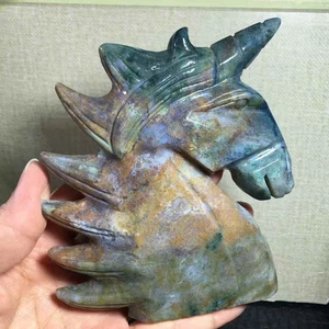 408g Natural Océano Jaspe Cuarzo Tallado Unicornio Calavera Cristal Reiki Decoración - Imagen 1 de 6