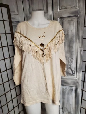 Camisa De Colección Western Flecos M-L Crema Adornada Mujeres Vaquera Occidental País EE. UU. Foto 1 de 4