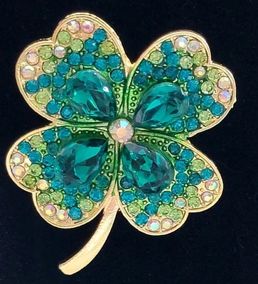 Prendedor trébol de la suerte trébol cristal verde irlandés comercio victoriano de San Patricio 30B Foto 1 de 3