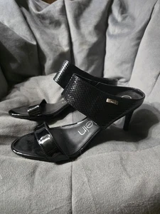 EUC Calvin Klein Shayna schwarze Stiletto-Sandalen mit Schlangenledermuster Größe 8,5 - Bild 1 von 14