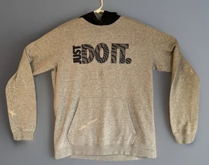 Nike Just Do It Graphic Pullover Hoodie Grey, Size M – Repaired Wear, Affordable - Picture 1 of 15