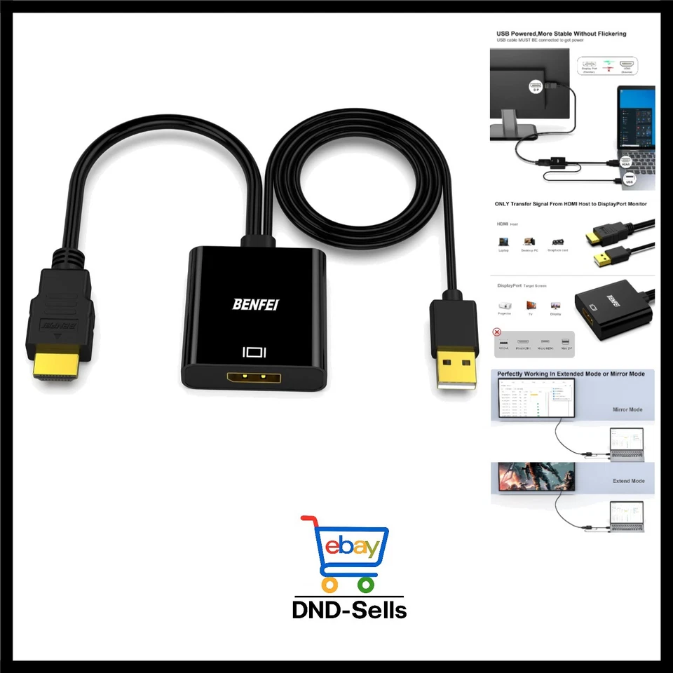 Benfei HDMI Displayport Adapter 4K@60Hz 2K@144Hz 1080P@165Hz Audio - Bild 1 von 4