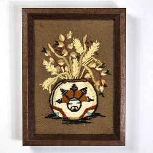 Vintage fertig gerahmte Nadelspitze Kunst Südwest Indianer Keramik Vase Maserung - Bild 1 von 6