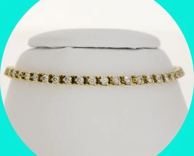 "Brazalete de tenis de diamantes naturales de oro amarillo de 18 quilates de 7"" de largo" Foto 1 de 4