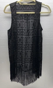 Eye Shadow Y2K Black Open Front Fringe Lightweight Casual Women’s Size Medium - Picture 1 of 6