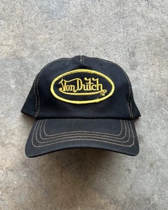 Von Dutch Truckermütze großer Patch Logo Y2K schwarz gelb Druckknopflasche Einheitsgröße - Bild 1 von 7