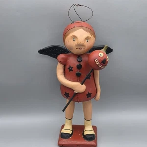 HALLOWEEN FOLK ART PAPER MACHE LIL ANGEL & PUMPKIN BY ARTIST JULIE KARANIK - Picture 1 of 11