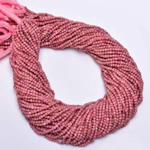 Natural Rhodonite Gemstone Round Shape Faceted Beads 2X2 mm Strand 12.5" AB-410 - Picture 1 of 2