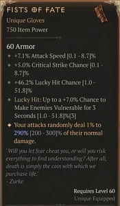 💥DIABLO 4💥SEASON 10💥Gloves💥Fists of Fate 290% - Picture 1 of 1