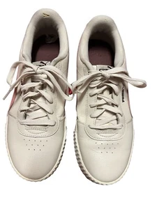 PUMA SMASH WHITE LEATHER SNEAKER WITH PINK ACCENT SIZE 7.5 - Picture 1 of 6