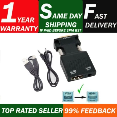 VGA Stecker auf HDMI Buchse 1080P Ausgang HDTV Audio Video Kabel Konverter Adapter - Bild 1 von 4