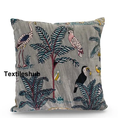 Velvet Grey Tiger Cushion Cover Pillow Throw Ethnic Indian Handmade Cover US - Image 1 of 4