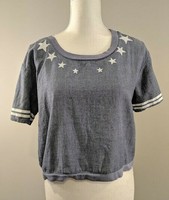 Truth NYC Cropped Chambray Shirt Top Blouse Stars Womens Size L