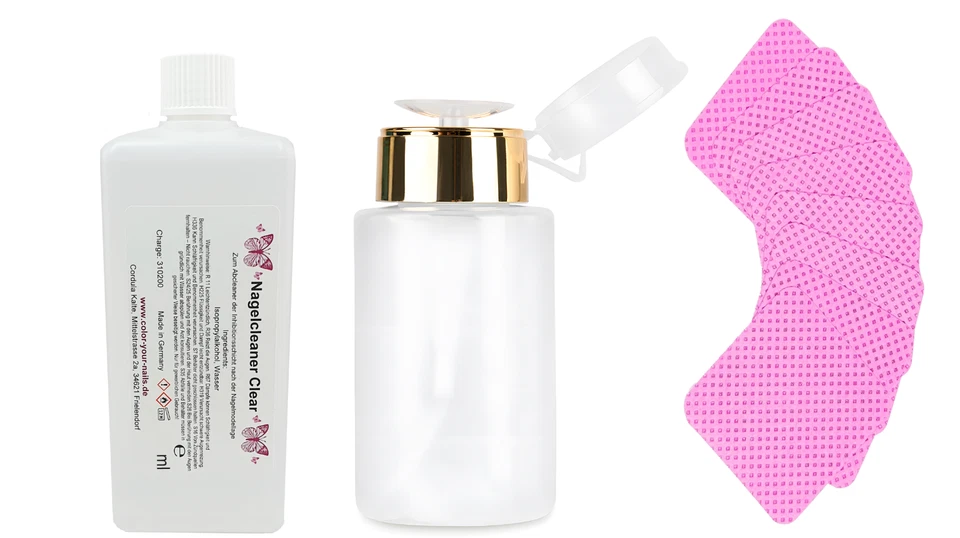 300 rosa Nail Wipes + 500ml + Cleaner Entfetter + Dispender mit Goldrand - Bild 1 von 4