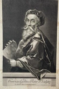 Antique Old Engraving before 1707 - Portrait of Hendrick Goltzius - G. Edelinck - Picture 1 of 2