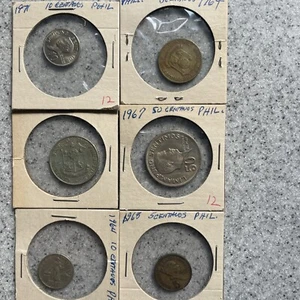 Lot of 6 Philippines Sentimos 2-Brass  1964-1971  5, 10, 25, 50 centavos - Picture 1 of 13