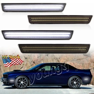For 2015-2023 Dodge Challenger Smoked Front Rear LED Side Marker Light White 4PC - Picture 1 of 10