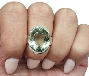 15 carat Green Amethyst Ring, Size 7, Sterling Silver, Prasiolite Ring, Oval - Bild 1 von 7