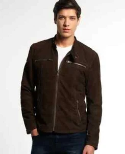 Men's Brown Suede Leather Jacket Slim fit Biker Bomber Motorcycle Winter Jacket - Picture 1 of 5