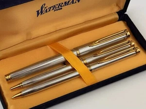 WATERMAN Gentleman Sterling Silver/Gold Pen Trio: FP BP MP. Exc. cond. - Picture 1 of 6
