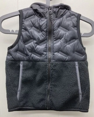 NWT Boy's Old Navy Black Hooded Puffer / Sherpa Zip Vest - Size XS 5 - Image 1 of 4
