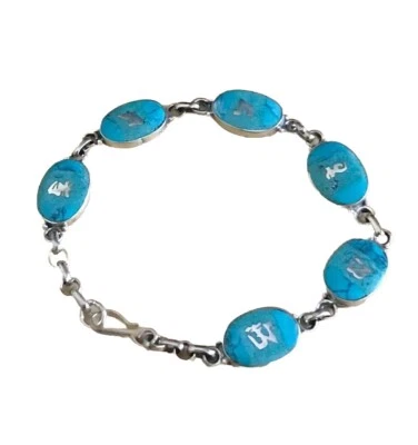 Brazalete Om Mane Padme Hum Turquesa Plata Tibetana Foto 1 de 4