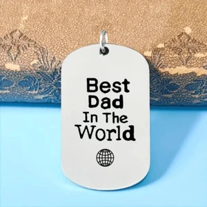 Fathers Day Engraved Best Dad In The World Pendant For Military Dog Tag Chain - Picture 1 of 5