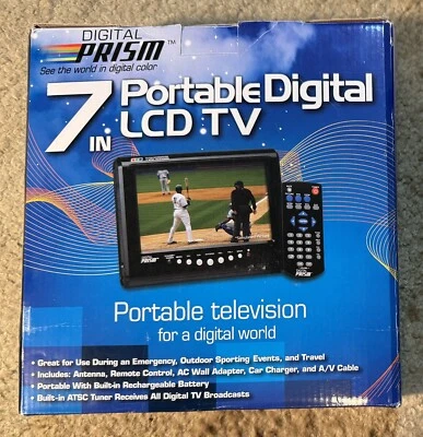 Digital Prism ATSC-710 Portable 7”  LCD TV w/ Remote,  AC Adapter & 2 Batteries - Image 1 of 4