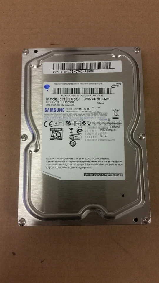 SAMSUNG SPINPOINT HD105SI 1TB SATA HARD DRIVE P/N: A4173-C741-AGAUX - Image 1 of 2