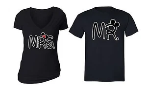 Camicie abbinate per coppie Mr. Mrs. T-shirt girocollo + scollo a V abbinate nere - Foto 1 di 1