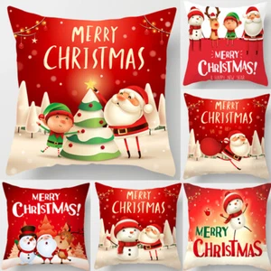 Überwurf KISSENBEZUG Weihnachten rot weiß Frohe Weihnachten Deko Kissenhülle 18x18" - Bild 1 von 13