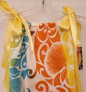 Handcrafted Girls Colorful Pillowcase Dress NEW Yellow Ribbons Size 4/5 - Picture 1 of 2