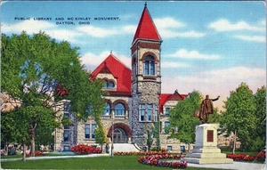 Public Library Mc Kinley Monument Dayton Ohio Postcard Posted - Picture 1 of 2