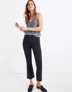 Madewell Women's Cali Demi-Boot Scattered Metallic Dots Jeans Faded Black 24 - Picture 1 of 8