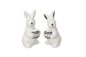 2er Set Hase mit Ei in zwei Größen schwarz weiß zum stellen / Ostern / Osterhase - Bild 1 von 4