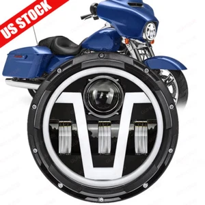 7" inch LED Motorcycle Headlight Projector with Halo Angel Eyes DRL Hi/Lo Beam - Picture 1 of 10